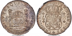 Charles III 8 Reales 1762 LM-JM MS62 NGC, Lima mint, KM-A64.1, Cal-1021 (prev. Cal-837). Two dots variety. Charmingly near-choice with luminescence ab...