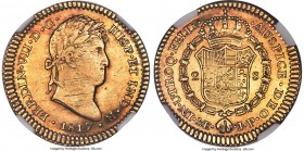 Ferdinand VII gold 2 Escudos 1817 LM-JP AU55 NGC, Lima mint, KM127, Cal-1601 (prev. Cal-199). An elusive small-denomination 2 Escudos accompanied by p...