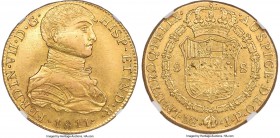 Ferdinand VII gold 8 Escudos 1811 LM-JP AU Details (Obverse Repaired) NGC, Lima mint, KM107, Cal-1756 (prev. Cal-15). Uniformed/imaginary bust. A popu...