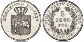 Revolutionary 5 Zlotych 1831-KG MS62 NGC, KM-C124. Unusually attractive and seldom-seen in Mint State preservation, the crowned arms razor-sharp, an a...