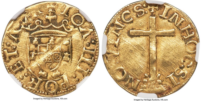 João III gold Cruzado Calvário ND (1521-1557) AU53 NGC, Lisbon mint, Fr-29. 3.56...