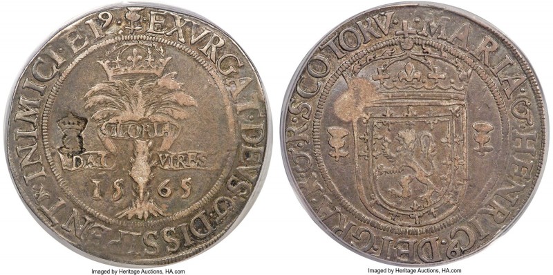 James VI Counterstamped "Thistle" Ryal ND (1578) VF30 PCGS, cf. S-5425 (for host...