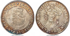 Christina Riksdaler 1643-AG AU55 NGC, Sala or Stockholm mint, KM187, Dav-4525. A less-circulated example of this contested Riksdaler issue, tinged in ...
