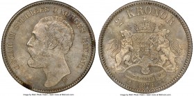 Oscar II 2 Kronor 1876-EB MS64 NGC, KM742. Narrow Date. Patinated in soft silvery tone, with full cartwheel brilliance expressed underneath. A type ra...
