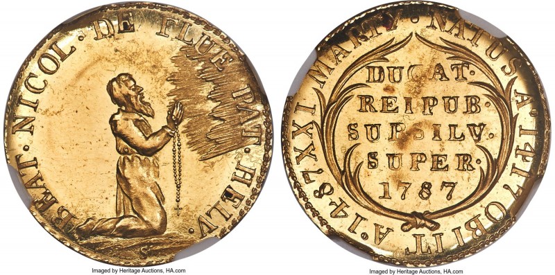 Obwalden. Half-Canton gold Restrike Ducat 1787-Dated (c. 1860) MS65 NGC KM46 (un...