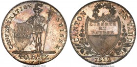 Vaud. Canton 40 Batzen 1812 MS63 PCGS, KM17, Dav-362, HMZ-2-997. Struck in a mintage numbering only 2,485 examples. A silty patina decorates the surfa...