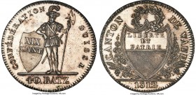 Vaud. Canton 40 Batzen 1812 MS63 NGC, KM17, Dav-362, HMZ-2-997. Bold and lightly mirrored throughout the fields, with free-flowing luster cartwheeling...