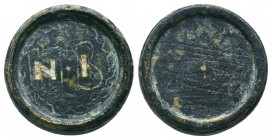 Byzantine Commercial Weight, Ae
Condition: Very Fine
Weight: 8.7 gr
Diameter: 18 mm