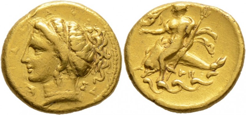 Griechische Münzen
Kalabria. Tarent. 
AV-Hemistater (nach attischem Standard) ...
