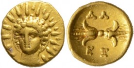 Griechische Münzen
Kalabria. Alexander I. der Molosser ca. 350-331 v. Chr., König von Epirus. 
AV-Obol ca. 333-331 v. Chr. Heliosbüste im Strahlenkr...