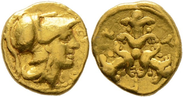 Griechische Münzen
Kyrenaika. Kyrene. 
AV-Hemidrachme (= Triobol) 322-313 v. C...