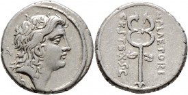 Römische Münzen
Römische Republik. M. Plaetorius M.f. Cestianus 69 v. Chr. 
Denar -Rom-. Männlicher Kopf (Bonus Eventus?) nach rechts, dahinter Beiz...