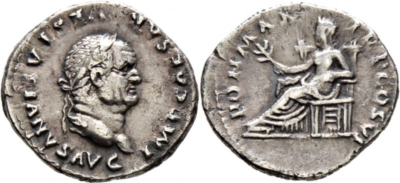 Römische Münzen
Kaiserzeit. Vespasianus 69-79. 
Denar 75 -Rom-. IMP CAESAR VES...
