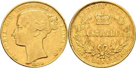 Ausländische Münzen und Medaillen
Australien. Victoria 1837-1901. 
Sovereign 1856 -Sydney-. Fr. 9, Schl. 802. 7,94 g
sehr seltener Jahrgang, leicht...