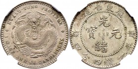 Ausländische Münzen und Medaillen
China-Provinz Kwangtung. . 
20 Cents o.J. (1890-1908). Y. 201, L./M. 135. In Plastikholder der NGC mit der Bewertu...