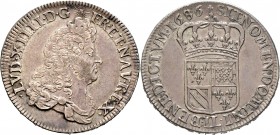 Ausländische Münzen und Medaillen
Frankreich-Königreich. Louis XIV. 1643-1715. 
1/2 Ecu de Flandre 1686 -Lille-. Gad. 182, Ciani 1885, Dupl. 1510.
...