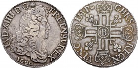 Ausländische Münzen und Medaillen
Frankreich-Königreich. Louis XIV. 1643-1715. 
Ecu aux huit L 1690 -Rouen-. Gad. 216 (R3), Ciani 1889, Dupl. 1514, ...