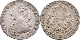 Ausländische Münzen und Medaillen
Frankreich-Königreich. Louis XVI. 1774-1793. 
1/5 Ecu aux lauriers 1788 -Lille-. Gad. 354, Ciani 2190, Dupl. 1710....