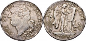 Ausländische Münzen und Medaillen
Frankreich-Königreich. Constitution 1791-1792. 
Ecu de 6 Livres 1793 (L'AN 5) -Paris-. Gad. 55, Dupl. 1718, Dav. 1...