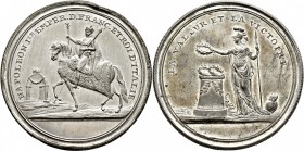 Ausländische Münzen und Medaillen
Frankreich-Königreich. Napoleon I. 1804-1815. 
Zinn-Steckmedaille o.J. (1807) von J.T. Stettner, auf die Siege des...