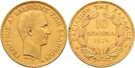 Ausländische Münzen und Medaillen
Griechenland. Georg I. 1863-1913. 
10 Drachmai 1876 -Paris-. Divo 48, Fr. 16, Schl. 7. 3,20 g
leichte Randfehler,...