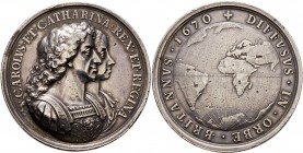 Ausländische Münzen und Medaillen
Großbritannien. Charles II. 1660-1685. 
Silbermedaille, sogen. "British Colonisation Medal" 1670 von J. Roettier, ...