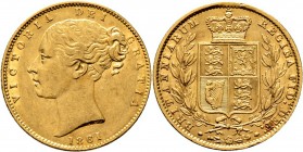 Ausländische Münzen und Medaillen
Großbritannien. Victoria 1837-1901. 
Sovereign 1861. Spink 3852D, Fr. 387e, Schl. 172. 7,98 g
minimale Randfehler...
