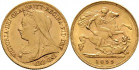 Ausländische Münzen und Medaillen
Großbritannien. Victoria 1837-1901. 
1/2 Sovereign 1899. Spink 3878, Fr. 397, Schl. 446. 3,99 g
vorzüglich