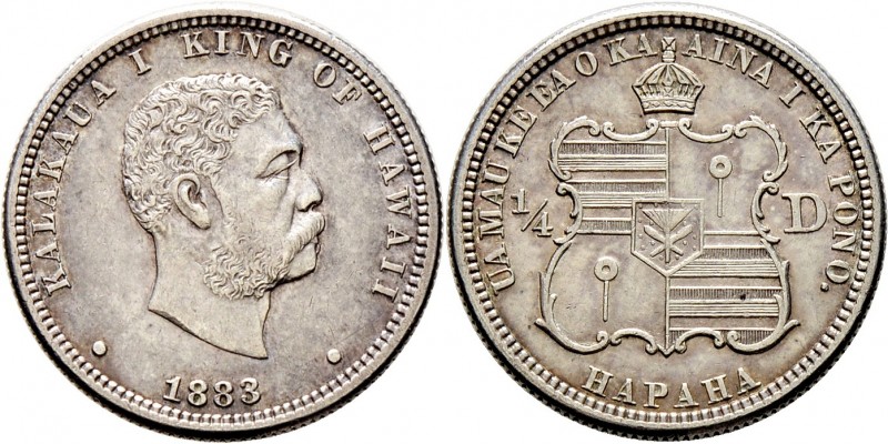 Ausländische Münzen und Medaillen
Hawaii. Kalakaua I. 1874-1891. 
1/4 Dollar (...