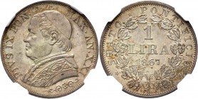 Ausländische Münzen und Medaillen
Italien-Kirchenstaat (Vatikan). Pius IX. (Giovanni Maria Mastai Feretti) 1846-1878. 
Lira 1867 (AN XXI) -Rom-. Ber...