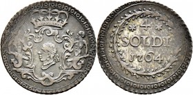 Ausländische Münzen und Medaillen
Italien-Korsika (Corte). Pasquale Paoli 1762-1768. 
4 Soldi 1764 -Murato-. Gekröntes Wappen mit Mohrenkopf, zu den...