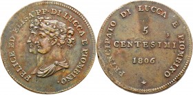Ausländische Münzen und Medaillen
Italien-Lucca (und Piombino). Felice Baciocci und Elisa Bonaparte 1805-1814. 
Cu-5 Centesimi 1806 -Florenz-. Pagan...