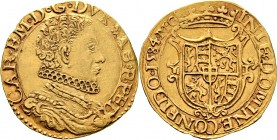 Ausländische Münzen und Medaillen
Italien-Savoyen. Carlo Emanuele I. 1580-1630. 
Doppia 1584 -Chambery-. Münzmeister Michele Grobert. Brustbild mit ...