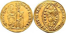 Ausländische Münzen und Medaillen
Italien-Venedig. Giovanni Corner II. 1709-1722. 
Zecchino o.J. Paol. p. 118/13, Gamb. 1256, Fr. 1372. 3,43 g
winz...