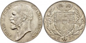 Ausländische Münzen und Medaillen
Liechtenstein. Johann II. 1858-1929. 
5 Kronen 1904 -Wien-. Divo 94, J. 4, Dav. 216. Auflage: 15.000 Exemplare
gu...
