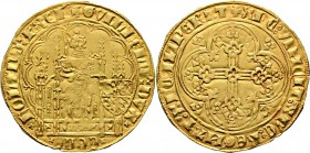 Ausländische Münzen und Medaillen
Niederlande-Holland. Wilhelm VI. von Bayern 1404-1414. 
Chaise d'or o.J. -Dordrecht-. Auf gotischem Gestühl von vo...