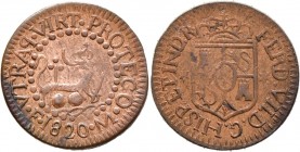 Ausländische Münzen und Medaillen
Philippinen. unter spanischer Herrschaft. Ferdinand VII. 1808-1833. 
Cu-Octavo 1820 -Manila-. CCT 1519, KM 8.
seh...
