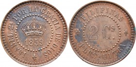 Ausländische Münzen und Medaillen
Philippinen. unter spanischer Herrschaft. Isabel II. 1833-1868. 
Kupferprobe zu 2 Centavos (PATTERN) 1859 -Manila-...