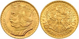 Ausländische Münzen und Medaillen
Polen. Republik. 
10 Zlotych 1925. 900 Jahre Polen - Boleslaw Chrobry. Fr. 116, Schl. 38. 3,24 g
vorzüglich-präge...