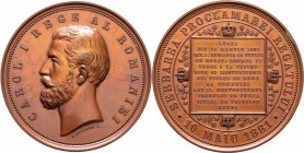 Ausländische Münzen und Medaillen
Rumänien. Carol I. von Hohenzollern-Sigmaringen 1866-1914. 
Bronzemedaille 1881 von F.W. Kullrich, auf die Proklam...