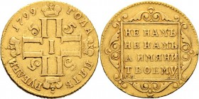 Ausländische Münzen und Medaillen
Russland. Paul I. 1796-1801. 
5 Rubel 1799 -St. Petersburg-. Bitkin 4 (R), Uzdenikov 177, Fr. 144. 6,10 g
sehr se...