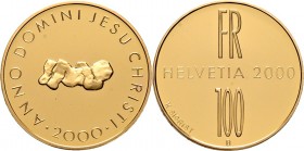 Ausländische Münzen und Medaillen
Schweiz-Eidgenossenschaft. . 
100 Franken 2000. Zweitausend Jahre Christentum. HMZ 2-1218d, Fr. 519. 20,32 g Feing...