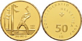 Ausländische Münzen und Medaillen
Schweiz-Eidgenossenschaft. . 
50 Franken 2007. Hundert Jahre Nationalbank. HMZ 2-1219k, Fr. 527. 10,16 g Feingold....