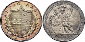 Ausländische Münzen und Medaillen
Schweiz-Aargau. . 
20 Batzen 1809. DT 191, HMZ 2-20b. Auflage: 13.915 Exemplare
Kabinettstück von feinster Erhalt...