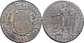 Ausländische Münzen und Medaillen
Schweiz-Freiburg. . 
Neutaler zu 4 Franken 1813. DT 104, HMZ 2-283a, Dav. 363. Auflage: 2.429 Exemplare
Kabinetts...