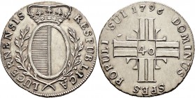 Ausländische Münzen und Medaillen
Schweiz-Luzern. . 
1/4 Taler zu 10 Batzen bzw. 40 Kreuzer 1796. DT 550, HMZ 2-654e, Wiel. 195.
minimal berieben, ...