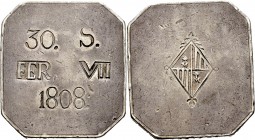 Ausländische Münzen und Medaillen
Spanien-Mallorca. Ferdinand VII. 1808-1833. 
Achteckige Klippe zu 30 Sous 1808 -Palma de Mallorca-. Geprägt währen...
