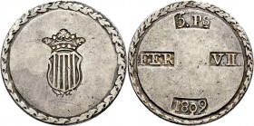 Ausländische Münzen und Medaillen
Spanien-Tarragona. Ferdinand VII. 1808-1833. . 
Pesetas 1809 -Tarragona-. Variante mit breitem Wappenschild auf de...