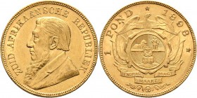Ausländische Münzen und Medaillen
Südafrika. Republik.
1 Pond 1898. Ohm Krüger. Single shaft wagon tongue. KM 10.2, Fr. 2. 8,02 g
selten in dieser ...