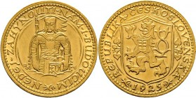 Ausländische Münzen und Medaillen
Tschechoslowakei. . 
Dukat 1925 -Kremnitz-. Hüftbild St. Wenzel. Fr. 2, Schl. 16. 3,50 g
vorzüglich-prägefrisch...